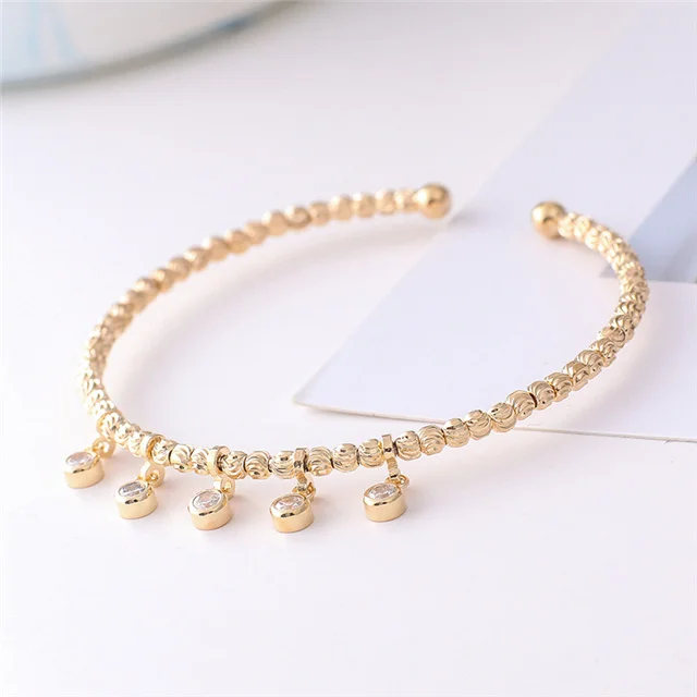 

Fashion Zircon Charms Bracelets for Women Couples Brass Beads Beaded Cuff Bangle, Gold