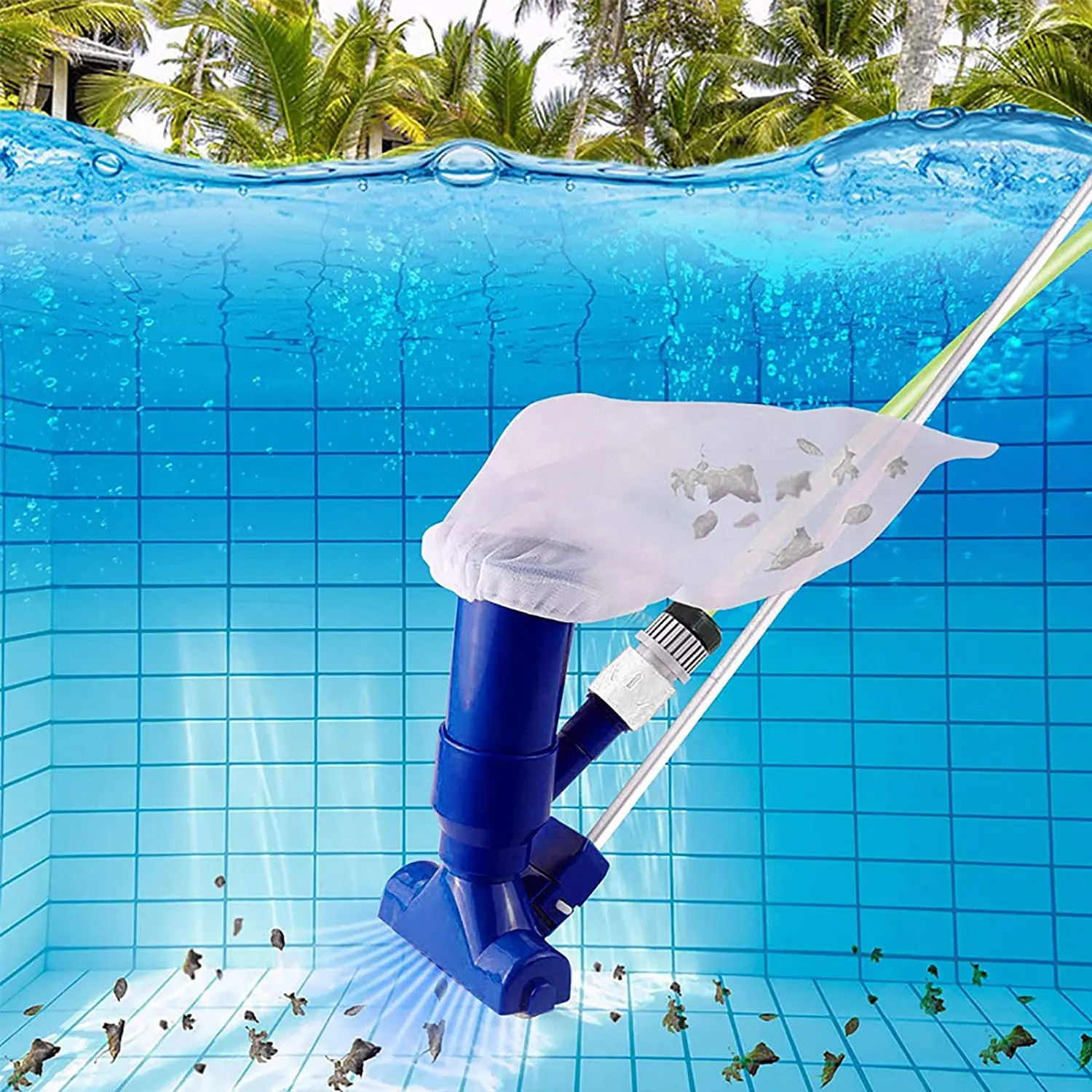 

EE011 Detachable Pool Cleaning Machine Tub Pond Pool Water Filter Gadgets Leaf Grabber Net Swimming Pool Jet Vacuum Cleaner Set, Blue