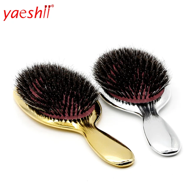 

Yaeshii Boar Bristle electroplating Paddle Hair Brush Salon Hairdressing Oval Boar Bristle Hair Brush For Scalp Gold And Silver, Optional color
