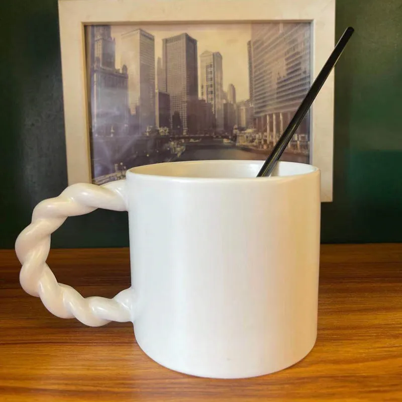 

Solhui Nordic Novelty Twisted Handle Ceramic Home Office Coffee Drinking Mugs & Cups, As image