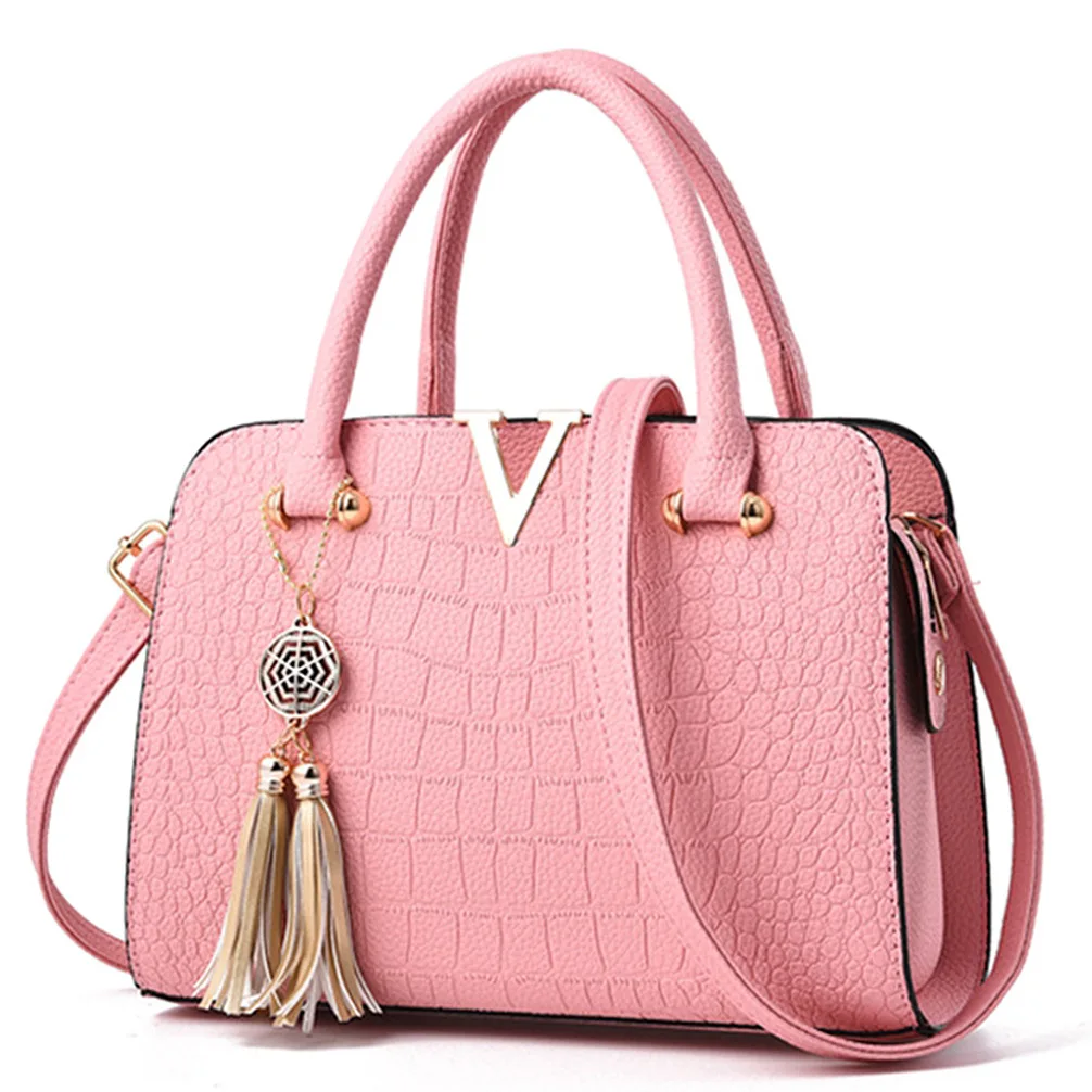

Women Handbag PU Leather Shoulder Bag Casual Large Capacity Tassel Messenger Portable Crossbody Bags, Customizable