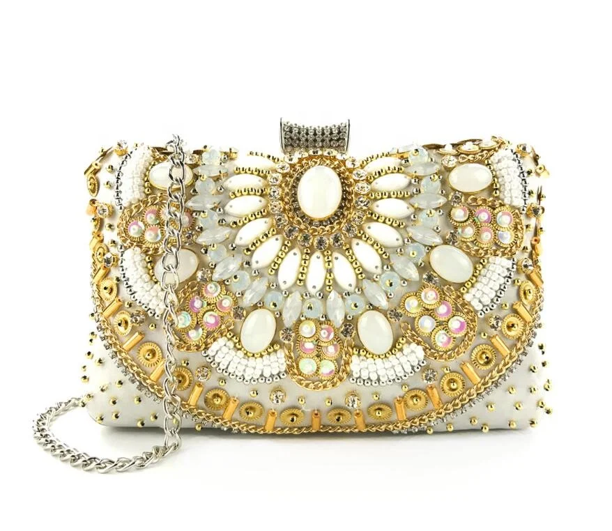 

High-grade wedding handmade bead embroidery crystal jewellyed evening bags, 2 colors
