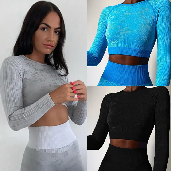 

New Arrival Ladies Gym Outfit Long Sleeve Slim Fit Tops Comfortable Soft Activities Women's Seamless crop top, Meet your requirment