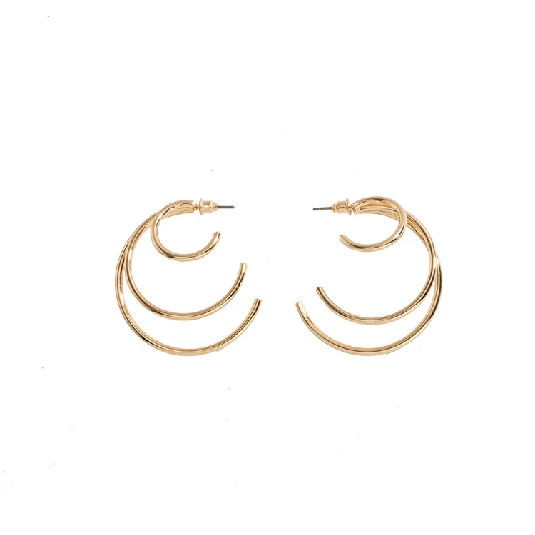 

QIANZUYI FASHION Multi Layer C Shape Unique Earrings For Women Custom Hoop Earrings Gold