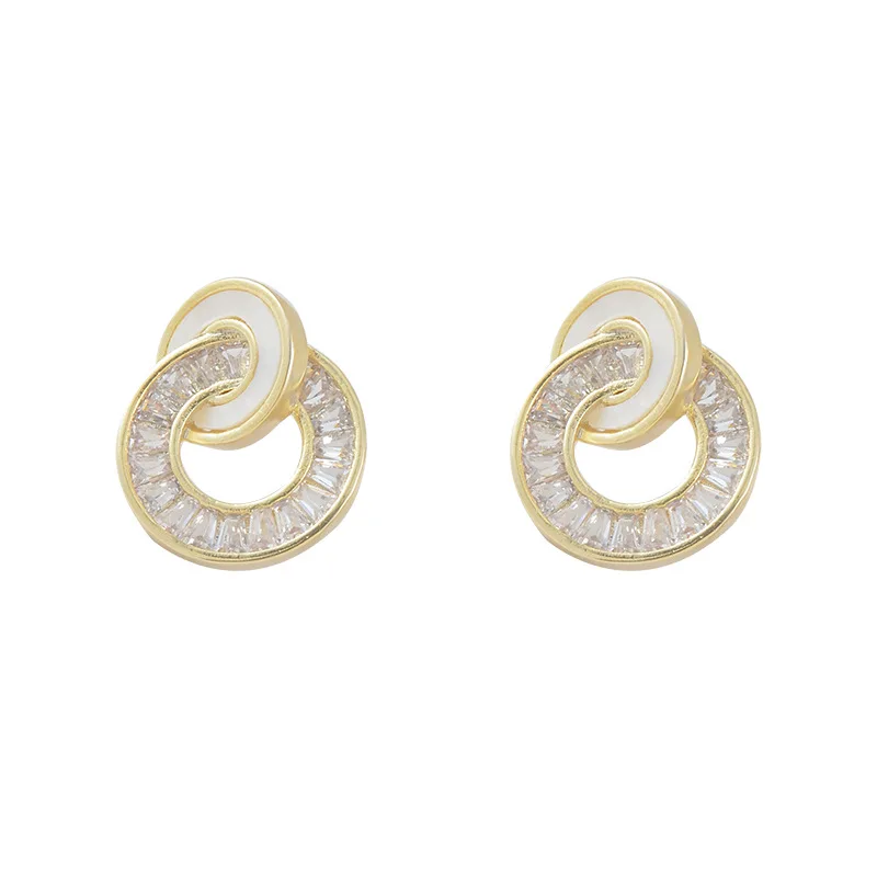 

ED63601 Korean crystal shell round stud earrings fashion gold plated women jewelry