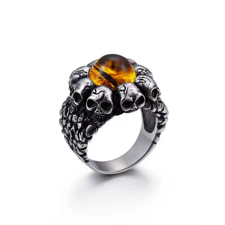 

Single Red Eye Ring Men Punk Jewelry Stainless Steel Skeleton Skull Snake Eye Men Rings