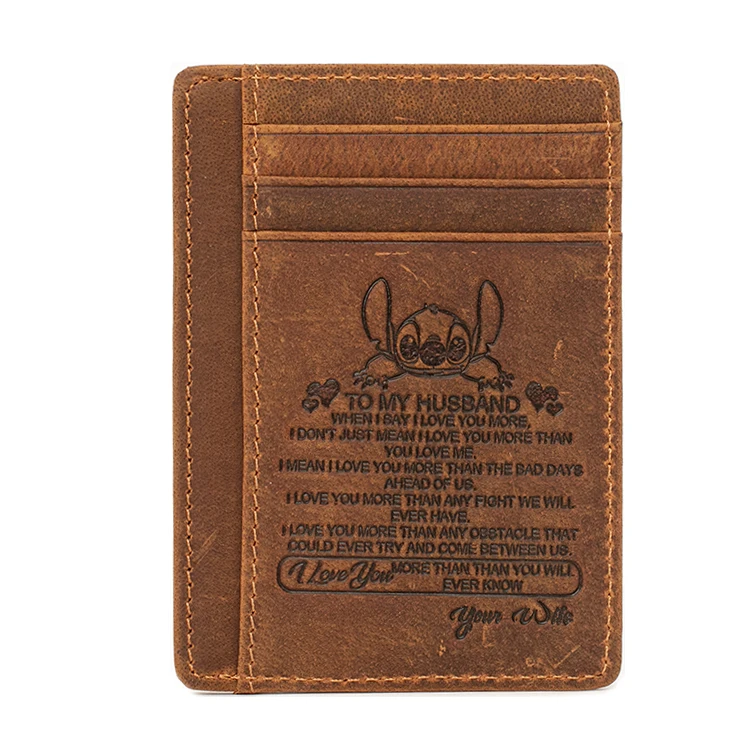 Best Selling Cowhide Leather Mens Brown Slim Money Clip Business Small Credit Card ID Holder Handmade Men Leather Wallets