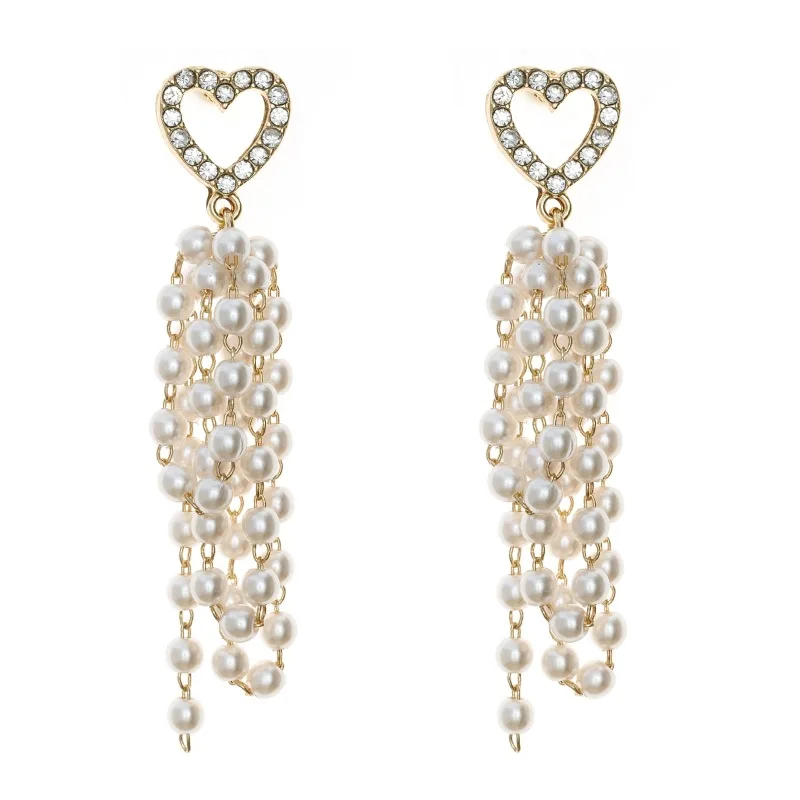 

European and American light luxury fashion earrings heart-shaped diamond pearl earrings