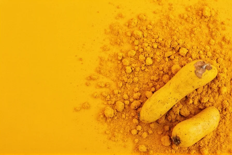 Close-up view of turmeric powder showing its vibrant golden-yellow color