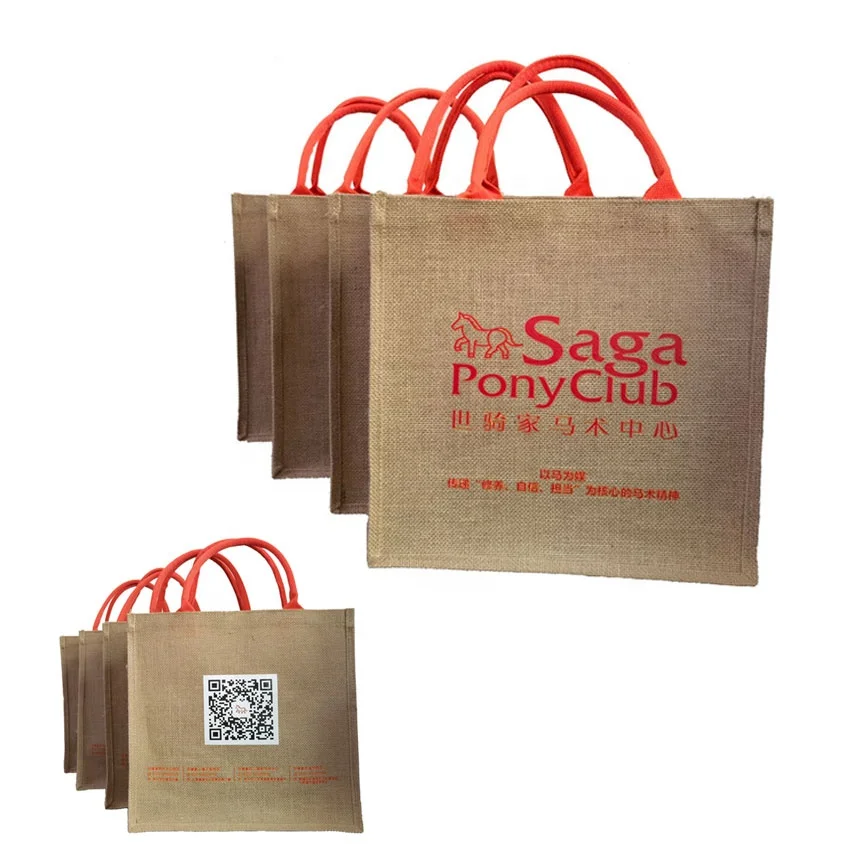 

XL Large Eco friendly recylce customise printed logo ivory natural burlap tote shopping old jute bags