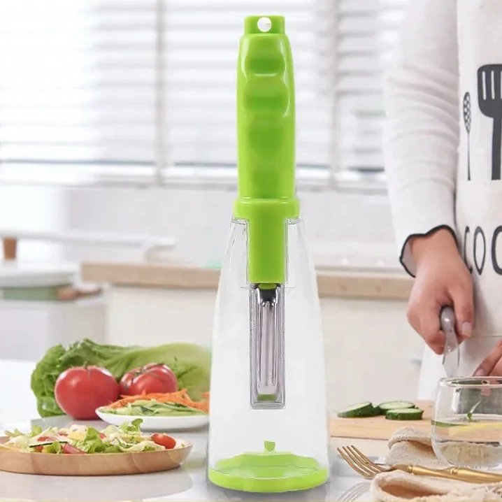 

Fruit & Vegetable Tools Multi-function Kitchen Gadget Fruits and Vegetable Potato Plastic Peeler with Container, Green