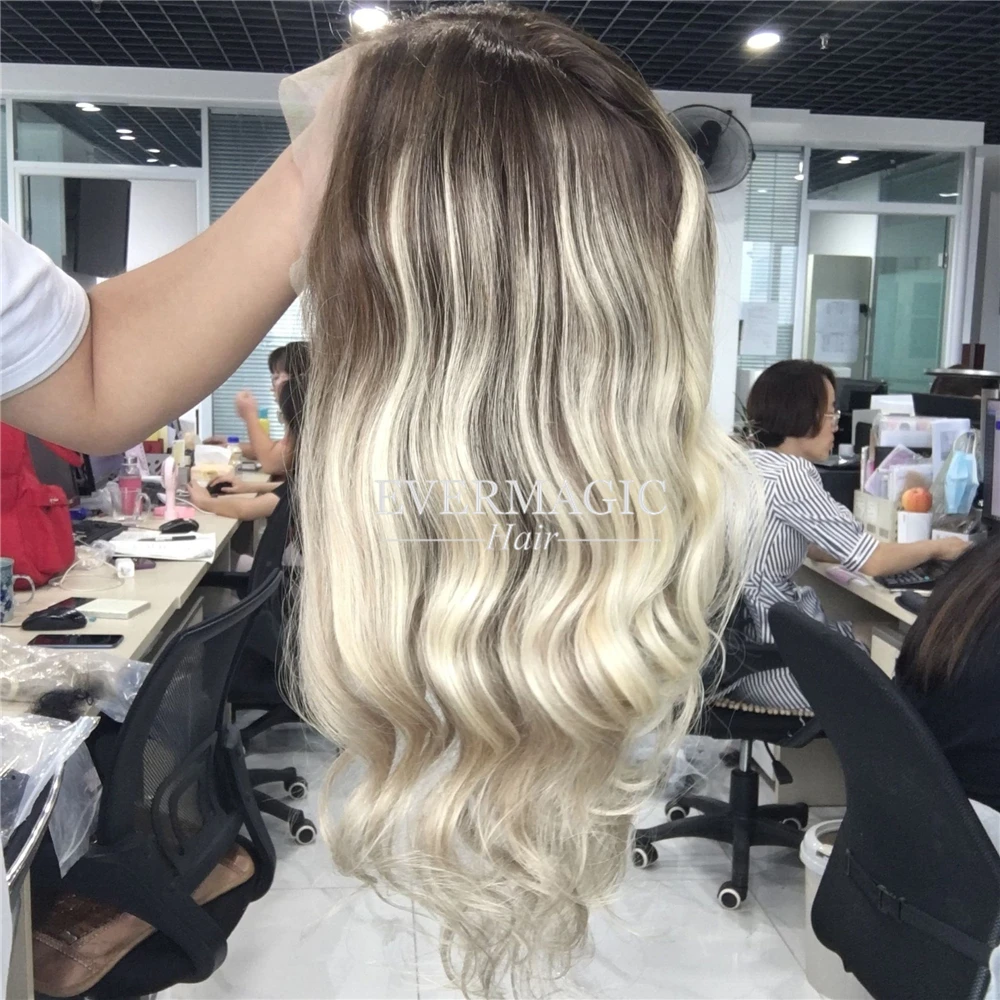 

Glueless Full Lace Wigs Bleached Knots Russian Hair Body Wave Wigs Human Hair balayage color Lace Front Wigs