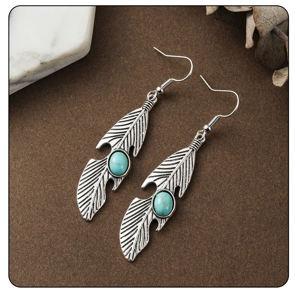 

Vintage boho silver color long leaf dangle drop earrings for Women 2020 fashion wooden rose gold ear rings C388, Customized color