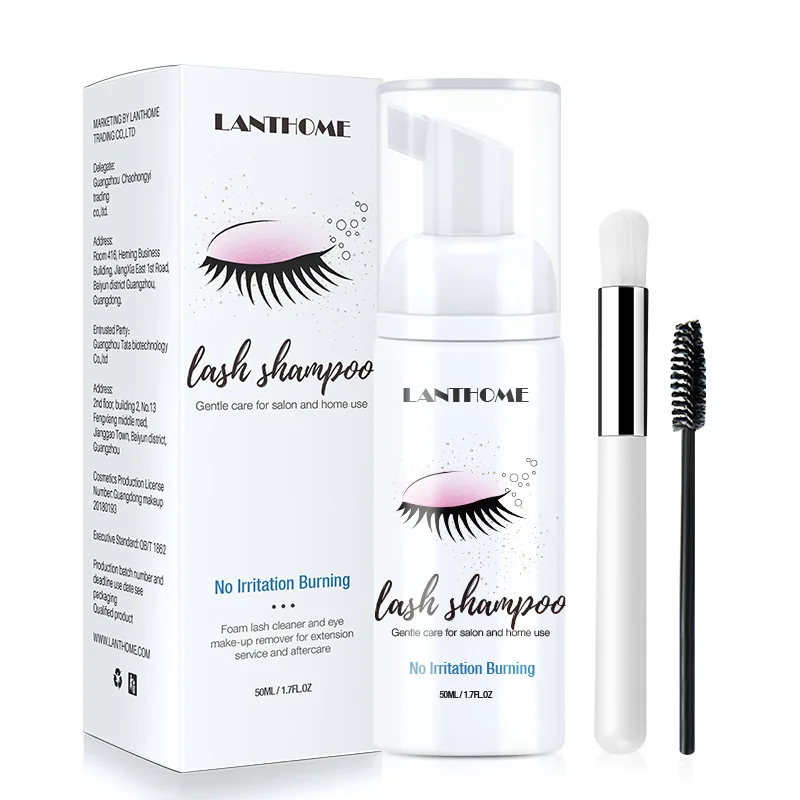 

Wholesale 50ml Eyelash Cleansing Shampoo Foam Extension Bubble Wash Foam Cleanser Lash Shampoo With Brush, White