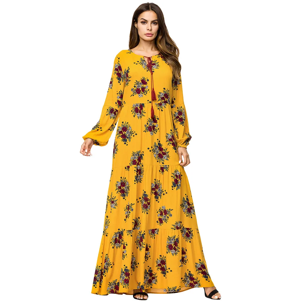 

The Hot Selling Beauty Printed Abaya 2017 New Model Abaya in Dubai, Yellow;blue