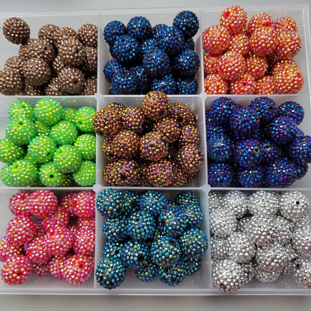 

Hot sales diy handmade jewelry bracelet necklace production chunky resin round mixed colored rhinestone ball bead
