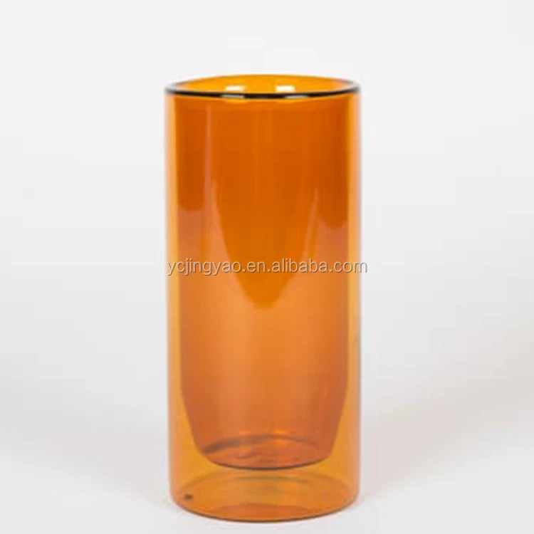 

450ml Handmade Heat Resistant Pyrex Borosilicate Amber colored Double Wall Drinking Glasses