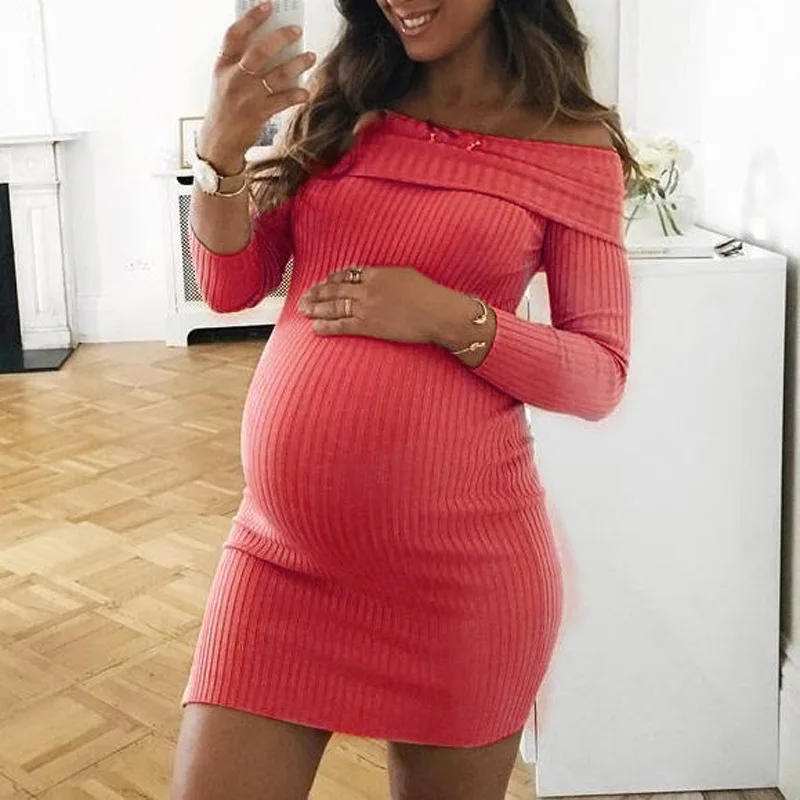 

Wholesale 2022 Fall Fashion Solid Long Sleeve One Shoulder Ladies Ribbed Short Dresses Causal Stretchy Maternity Dresses Women