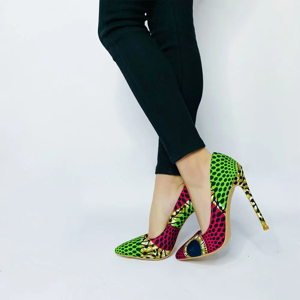 

Sexy Women High Heel Shoes Fashionable White Bottom High Heel Shoes Wax Print Young Lady Office High Heel Shoes, Customized