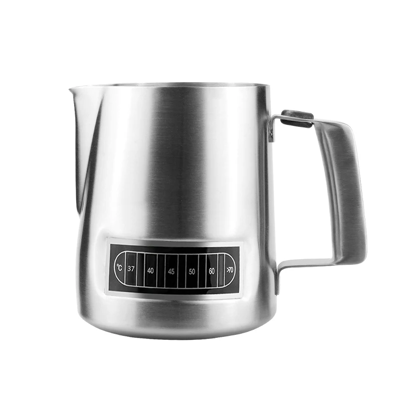 

600ml Barista Pitcher Stainless Steel Milk Jug Coffee Latte Art Milk Jug Milk Pitcher With Integrated Thermometer, Silver