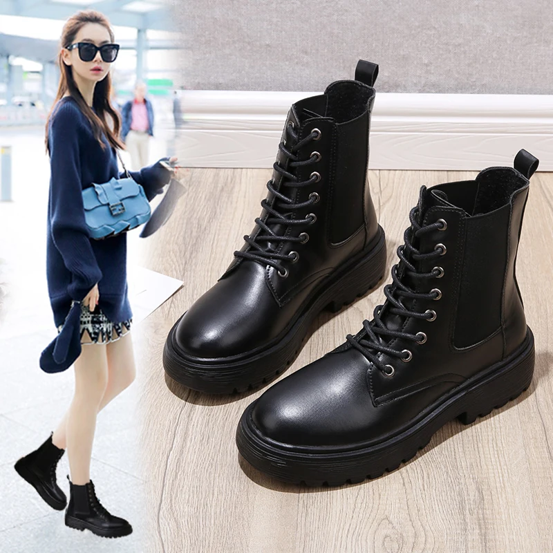 

2021 New European Ankle Bot Lady Botas Mujer Boots Black Shoes Women Boots