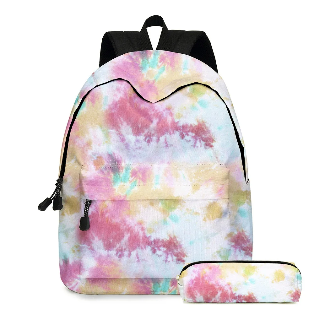 

Wholesale Tie-dyed Polyester Student Bag With Small Pencil Bag Four Colors Waterproof Backpack For Kids, As picture