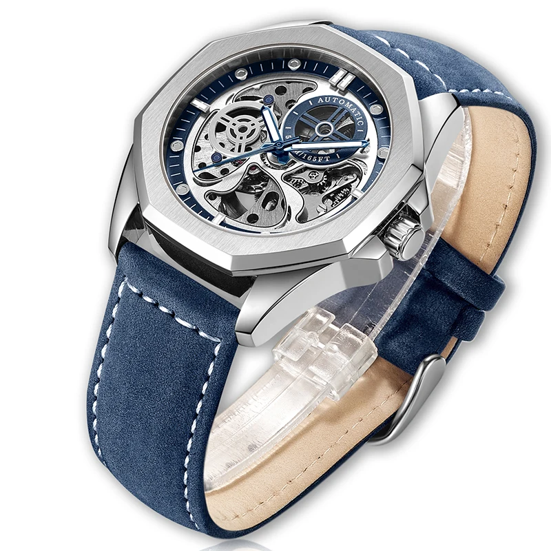 

Hot Selling Relojes Hombre Skeleton Watches 0rologio Automatico Leather Mens Style Watches Stainless Steel Mechanical Watches, Customized colors