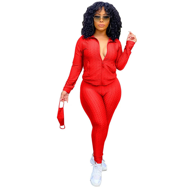

New Design Special Jacquadrd Fabric Women Jacket Ladies Solid Color Legging Sportswear Two pieces Sets