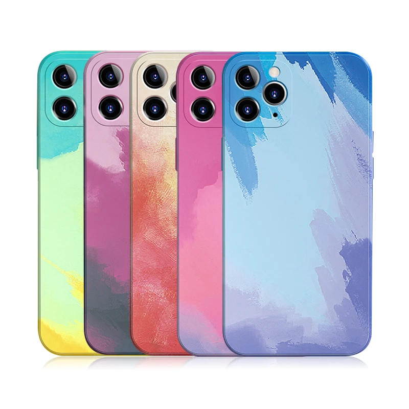 

Luxury Colorful Watercolor Liquid Silicon Phone Case For Iphone 12 Pro Max Mini Soft Camera Protect Sublimation Back Cover