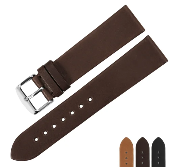 

Kingnob 18mm to 22mm Flat Watch Band France Calf Leather Watch Strap, Black & brown & dark brown