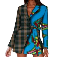 

WY5382 Fashion Sexy Deep V-Neck Women Coat Bazin Riche African Wax Print Ladies Suit with Bow Fashion Office Coat