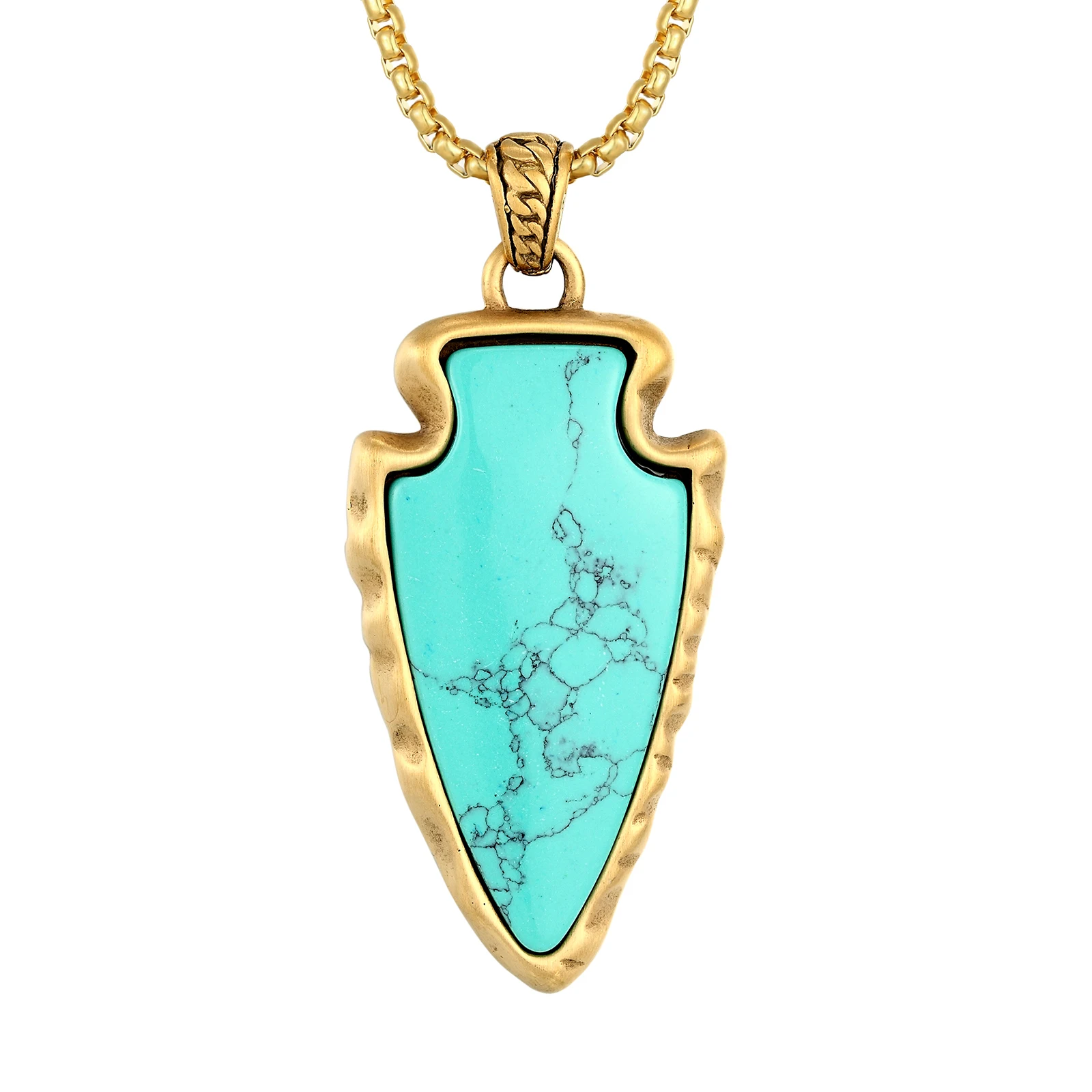 

Handmade Pendant Inlay Turquoise Stainless Steel Men Pendant Necklace Gold Plated