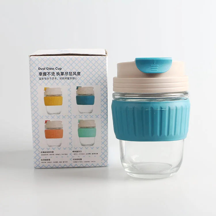

350ml 12oz Silicone sippy mason jar, Glass Tumbler, , Reusable Coffee Drinking Glass Mason Cup with straw