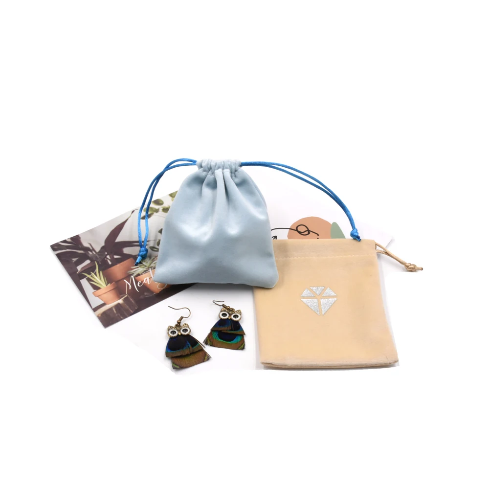 

Custom silk printed microfiber suede velvet jewelry drawstring pouch for necklace earrings rings bracelet