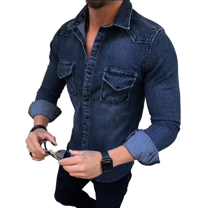 

2020 Trending Europe and America New hot style slim denim fabric jean mens shirt