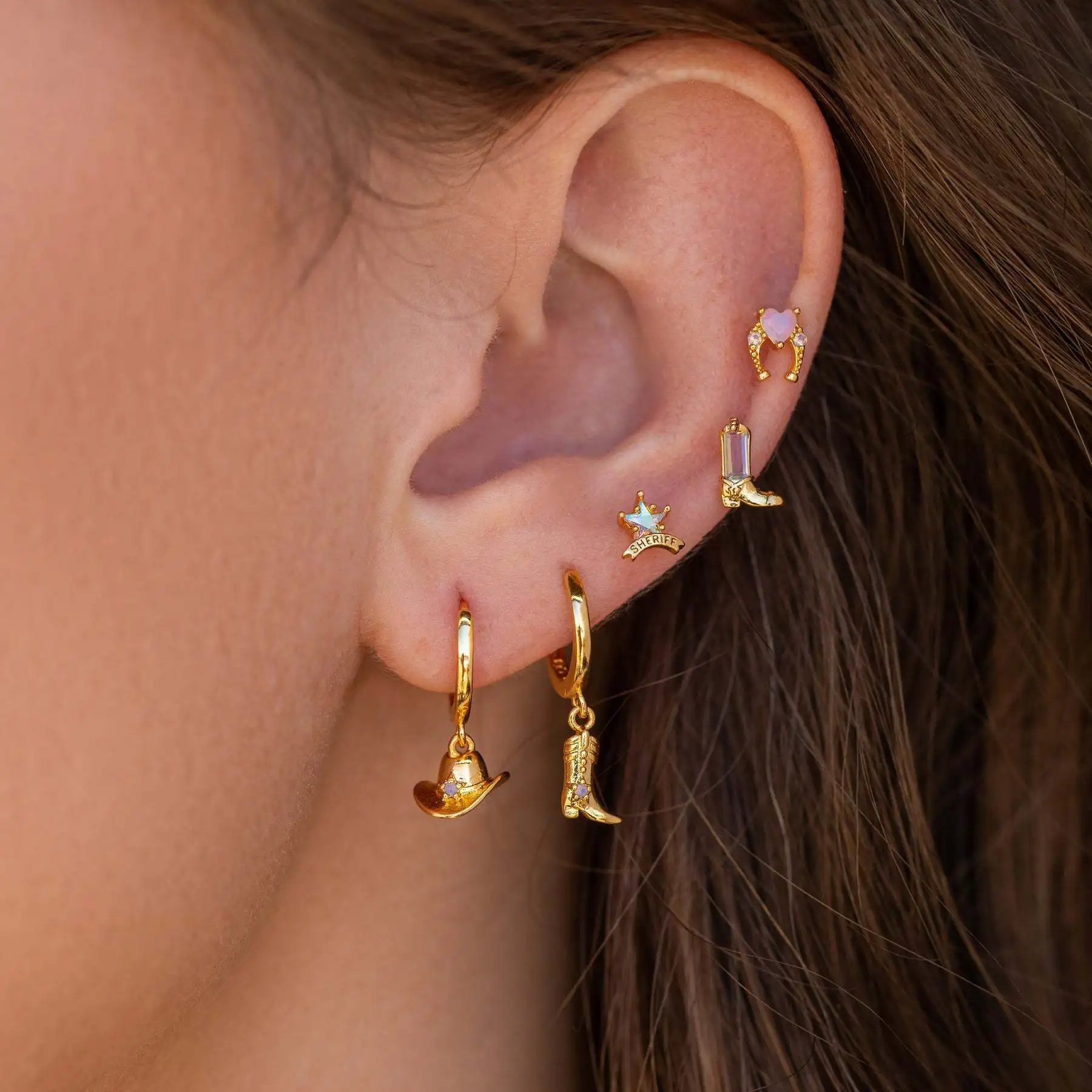 

Hot Selling 18K Gold Plated Earrings Hat Boot Hoop Earrings Cowboy Boot Earrings For Women