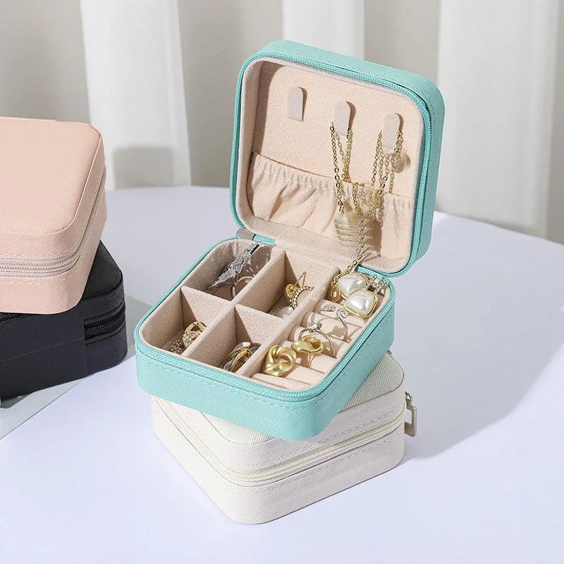 

Wholesale Simple Travel Small Storage Jewelry boxes Multi Color Leather Necklace Earrings Jewelry Box for Women