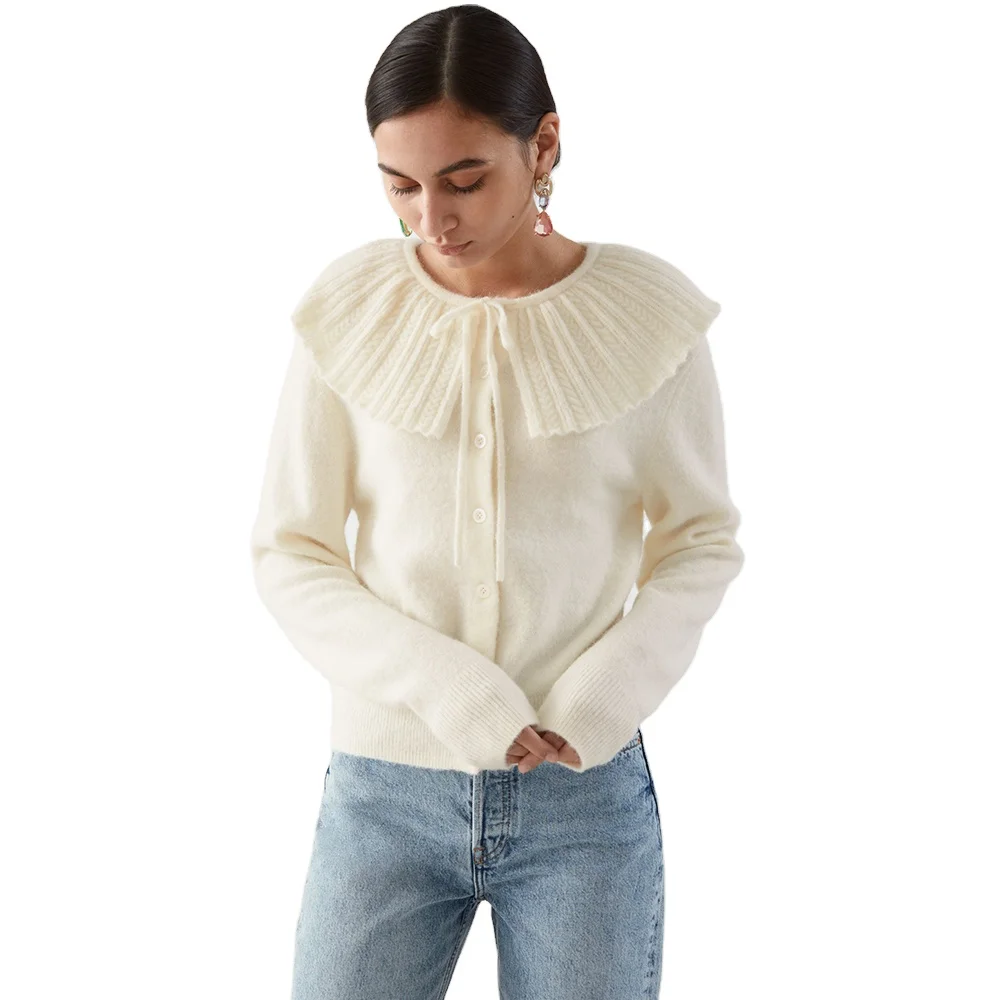 

2021 Wholesale custom ladies sweater Long Sleeve100%Wool knitwear Women clothes fashion girl Knit Cardigan sweater for ladies