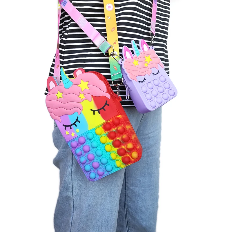 

D003 New Unicorn Pattern Shoulder Bag Silicone Adjustable Diagonal Bag Cute Diagonal Bag Press Fidget Push Out Bubble Toys