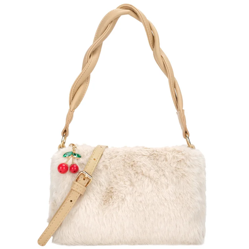 

2021 Fashion fruit Ladies designer mini cute fur tote bag handbags with weaving portable, Customizable