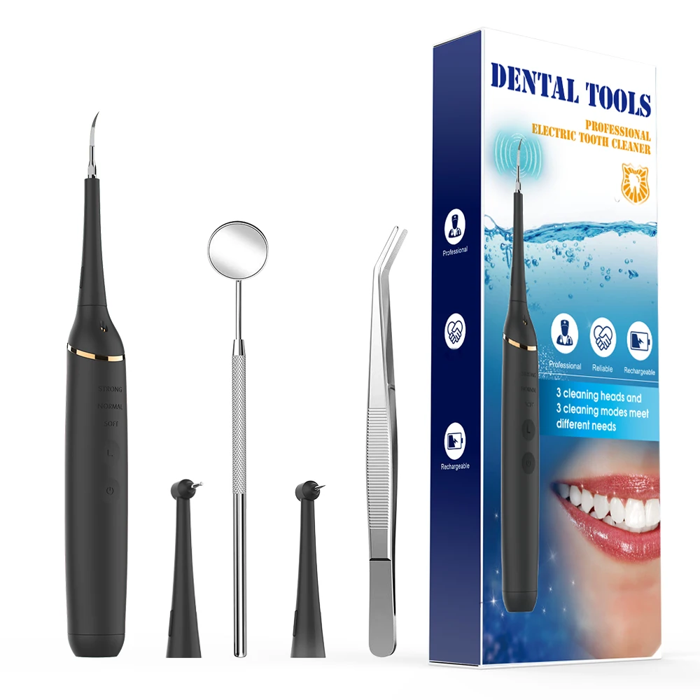 

portable ultrasonic dental scaler tooth calculus tool sonic remover stain electric tartar remover teeth cleaner, Black