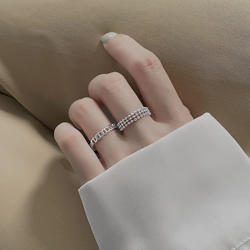 

Women Fashion Silver Plated Metal Beads Ring Hollow Beaded Silver Stackable Ring Finger Jewelry