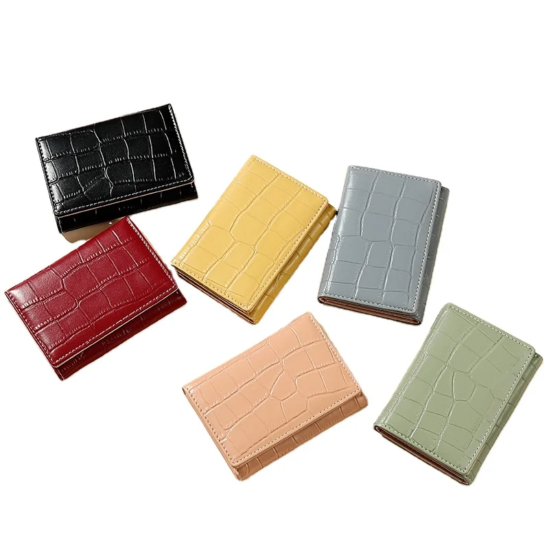 

Factory Ladies Short Mini Purse Card holder Wallets Custom Stone line PU Leather Women Casual Wallets, Customized