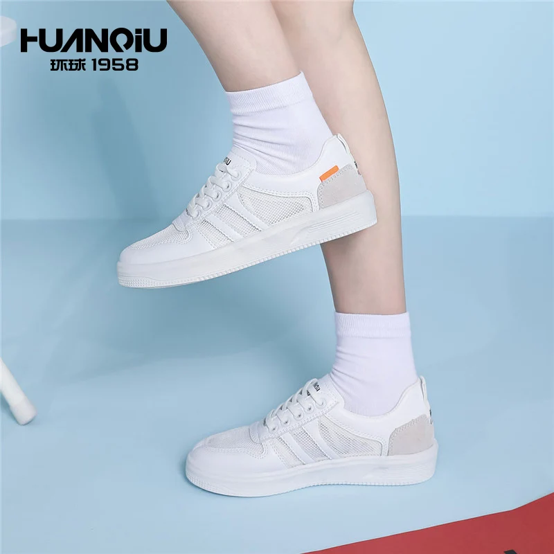

S6752 HUAQIU Latest Designer Style Mesh Fabric Breathable Sneakers Women White Casual Shoes, Picture shows