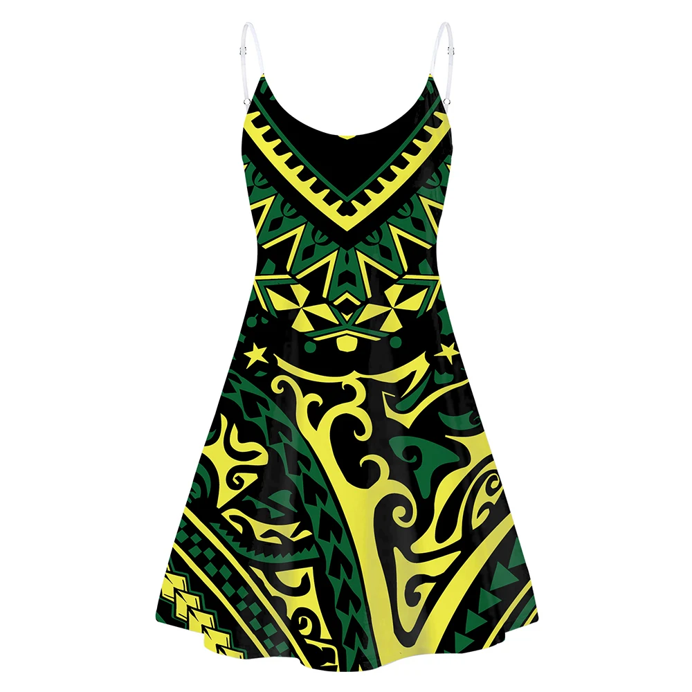 

Wholesale Girl Summer Dress Trendy Custom Shopping Clothes New Printed Dress Girl Polynesian Casual Clothes Yellow & Green Dress, Customized color