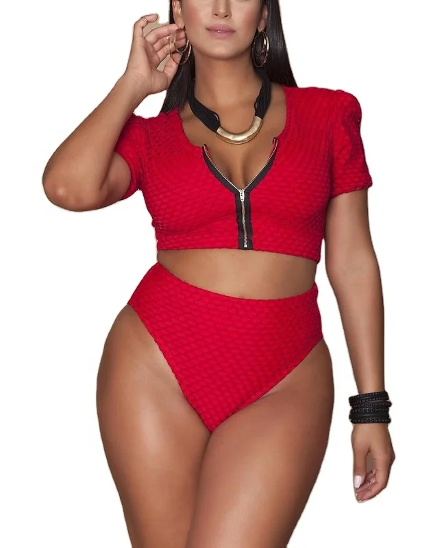 

Factory sale plus size big size sexy red with zipper sleeve bikini swimsuit swimwear, Accept customized