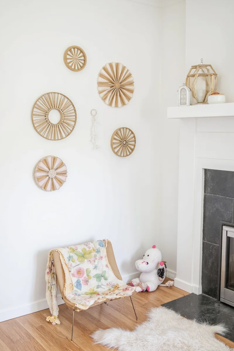 Layered circle wall art in a modern living room