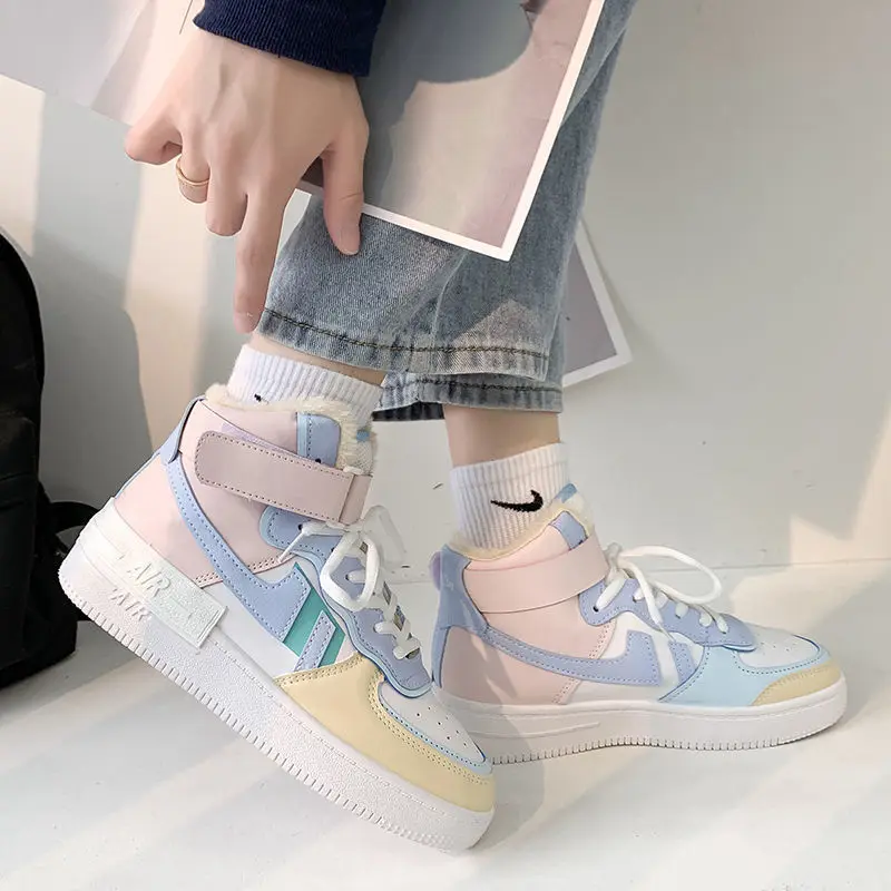 

High speed customized design walking style high top women high sole korean skate sneakers for women, White purple/yellow purple