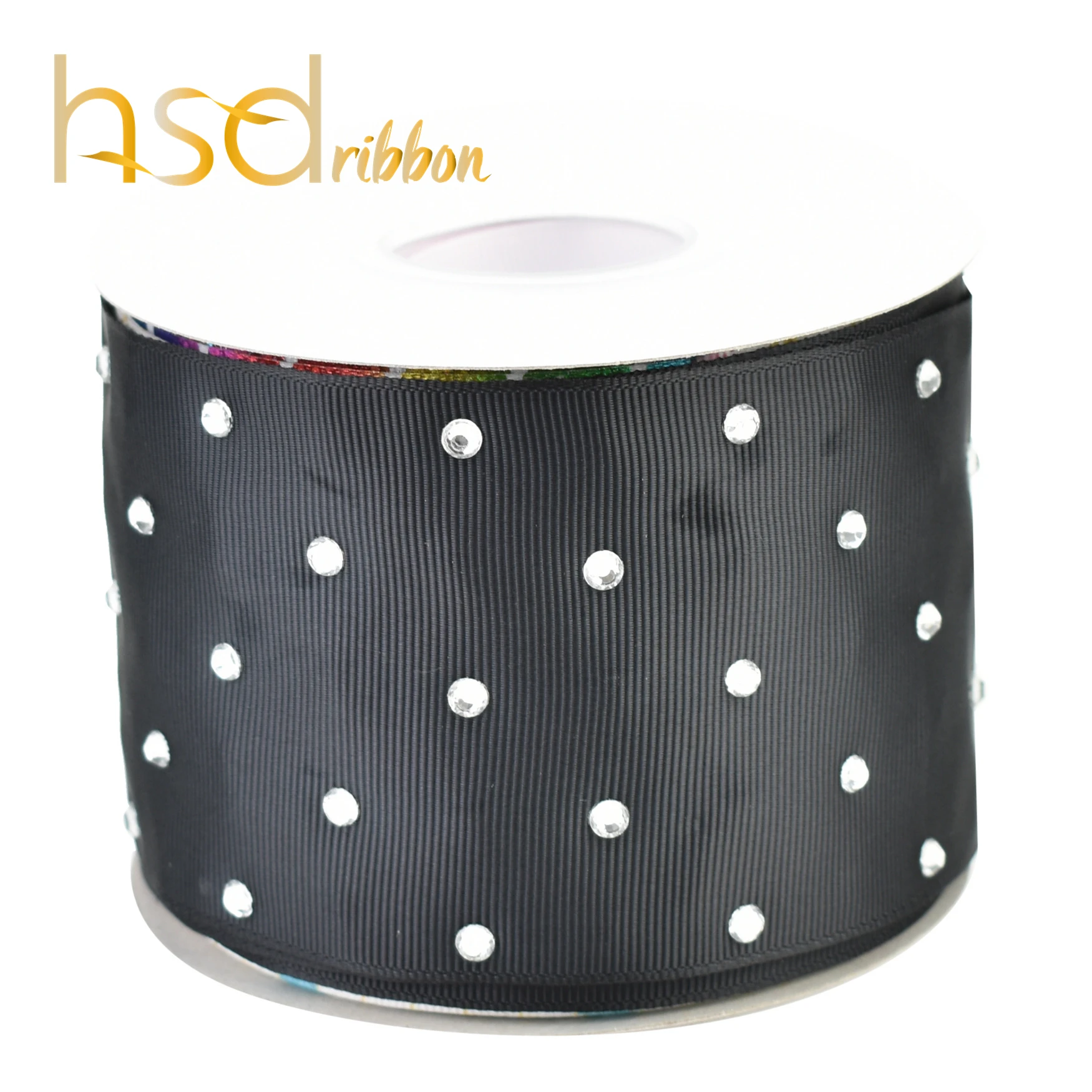 

HSDRibbon Solid Black Grosgrain Ribbon with Rhinestones