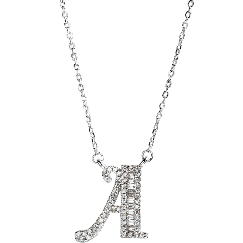 

Fashion Adjustable Long Chain Crystal Alphabet Letter Necklaces 925 Sterling Silver Capital Initial Letter Pendant Necklaces